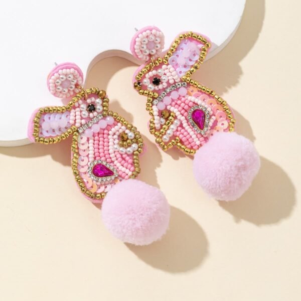 Easter Style Beaded Bunny Earrings - Image 3